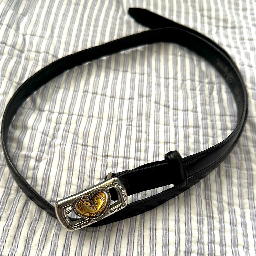 Brighton Black Leather Belt, silver heart buckle - rotate flip - gold - L 34